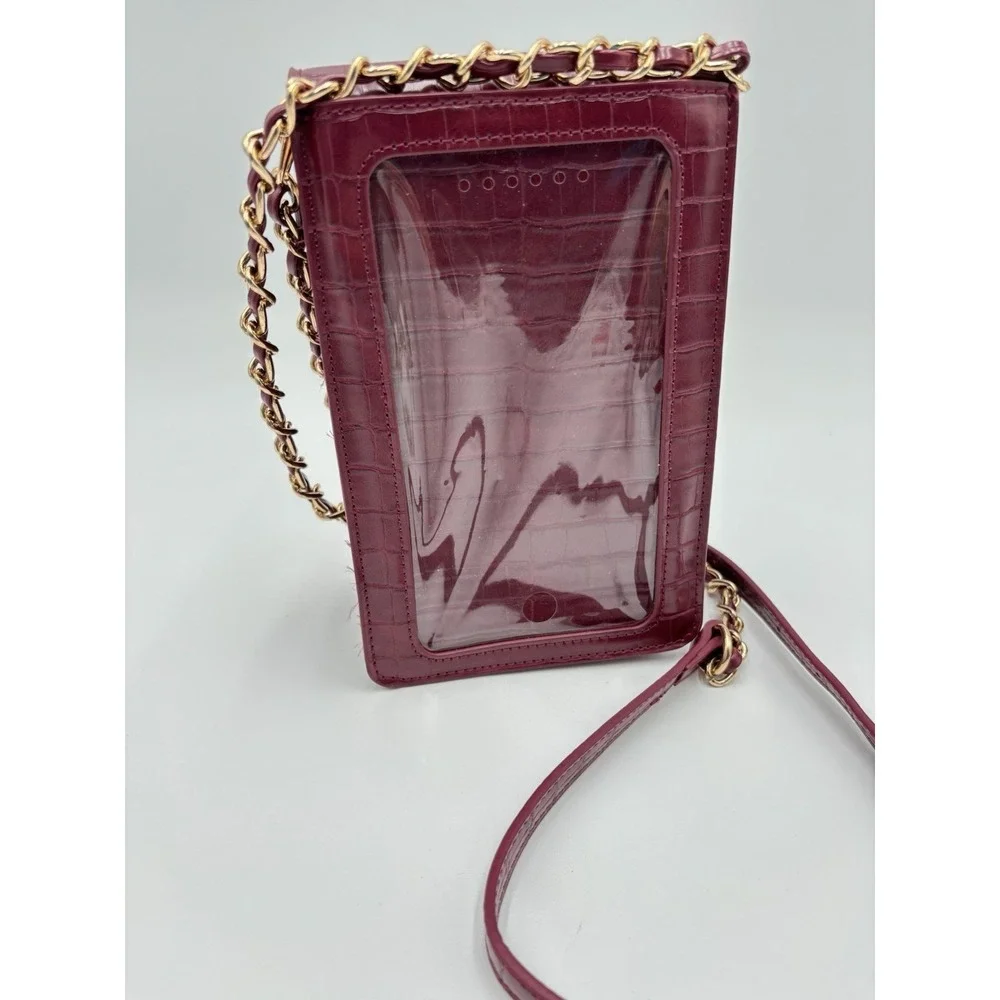 Save the Girls‎ Burgundy Croc Embossed Phone Crossbody Bag Chain Strap